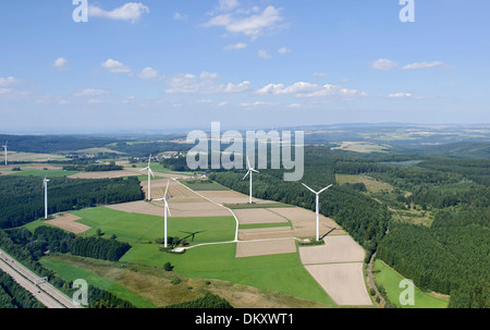 Luftaufnahme, Windkraftanlagen im Hunsrück, Rheinland-Pfalz, Deutschland Stockfoto