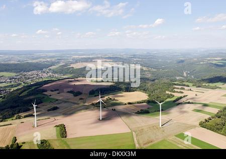 Luftaufnahme, Windkraftanlagen im Hunsrück, Rheinland-Pfalz, Deutschland Stockfoto