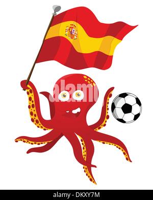 Krake Fußballspieler Spanien Flagge. Stock Vektor