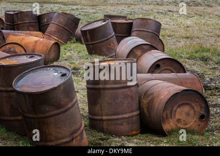 Verrostete Trommeln in der Tundra, Mammut-Fluss, Wrangel Island, russischen Fernen Osten, UNESCO-Weltkulturerbe Stockfoto