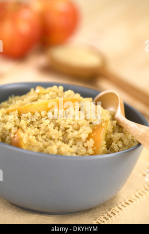 Quinoa-Porridge mit Apfel und Zimt, die einem traditionellen peruanischen Frühstück, serviert in einer Schüssel Stockfoto