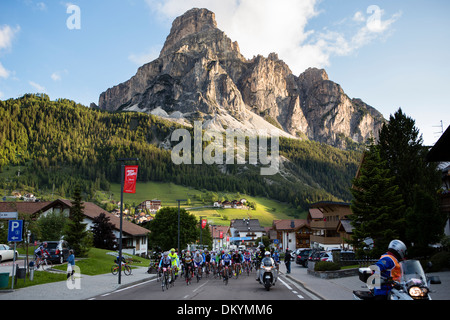 Pack der Radfahrer fahren am Berg beim Maratona Dles Dolomiten Rennen in Italien, 2013 Stockfoto