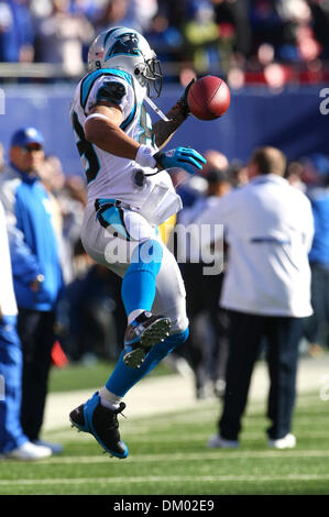 27. Dezember 2009 - East Rutherford, New Jersey, USA - 27. Dezember 2009: Carolina Panthers Wide Receiver Steve Smith #89 zieht in einem Durchgang. Die Carolina Panthers besiegten die New York Giants 41-9 im Giants Stadium in East Rutherford, New Jersey. (Kredit-Bild: © Margaret Bowles/Southcreek Global/ZUMApress.com) Stockfoto