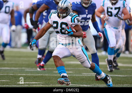 27. Dezember 2009 - East Rutherford, New Jersey, USA - 27. Dezember 2009: Carolina Panthers Runningback Jonathan Stewart #28 läuft amok gegen die Giants. Die Carolina Panthers besiegten die New York Giants 41-9 im Giants Stadium in East Rutherford, New Jersey. (Kredit-Bild: © Margaret Bowles/Southcreek Global/ZUMApress.com) Stockfoto