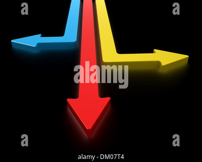 Pfeile in drei Richtungen Stockfoto