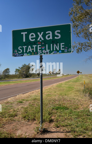 Texas-Staatsgrenze unterzeichnen auf der Route 66, Eingabe von Oklahoma Stockfoto