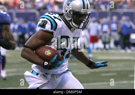 27. Dezember 2009 - East Rutherford, New Jersey, USA - 27. Dezember 2009: Carolina Panthers Wide Receiver Muhsin Muhammad #87 fängt einen Touchdown-Pass für Carolinas zweiten Touchdown. Die Carolina Panthers spielten die New York Giants im Giants Stadium in East Rutherford, New Jersey. (Kredit-Bild: © Margaret Bowles/Southcreek Global/ZUMApress.com) Stockfoto