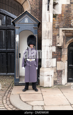 Irish Guard auf Wache außerhalb St. James Palace in London Stockfoto