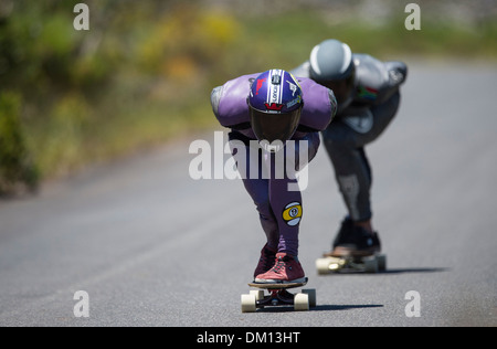 Hot Heels-Rennen 2013, Longboard Reiter, Südafrika western cape Stockfoto