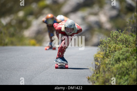 Hot Heels-Rennen 2013, Longboard Reiter, Südafrika western cape Stockfoto