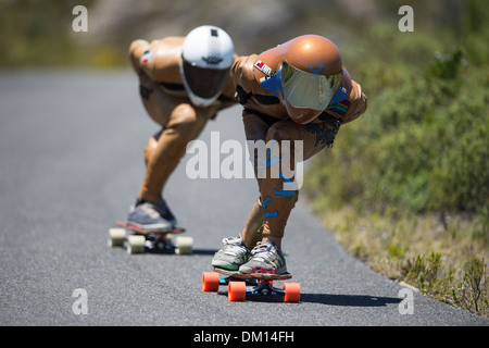 Hot Heels-Rennen 2013, Longboard Reiter, Südafrika western cape Stockfoto