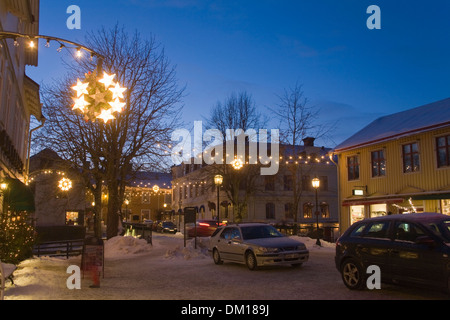 Trosa Stadt Abendlicht Weihnachtsstimmung Schweden Stockfoto