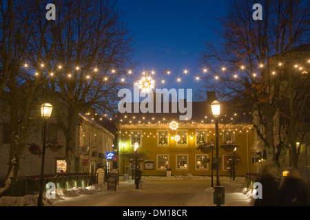 Trosa Stadt Abendlicht Weihnachtsstimmung Schweden Stockfoto