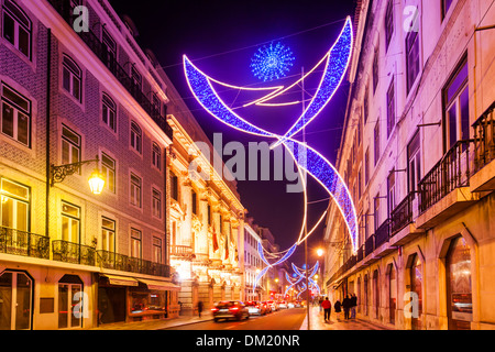 Weihnachtsbeleuchtung in der Rua Aurea, Lissabon, Portugal, Europa Stockfoto