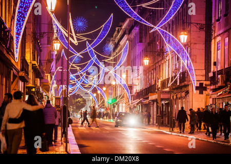 Weihnachtsbeleuchtung in der Rua Aurea, Lissabon, Portugal, Europa Stockfoto