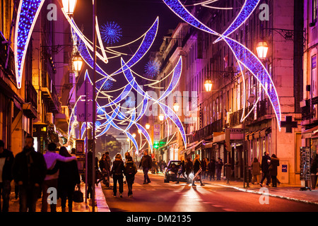 Weihnachtsbeleuchtung in der Rua Aurea, Lissabon, Portugal, Europa Stockfoto