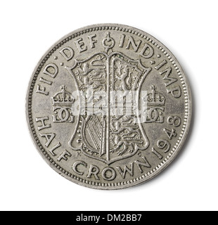Alte britische halbe Krone Münze isoliert auf weiss Stockfoto