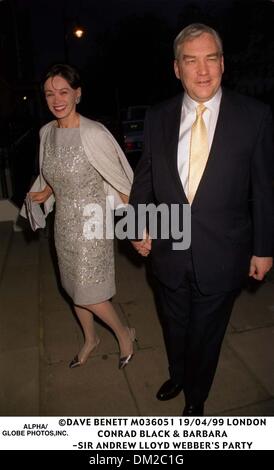 20. April 1999 - London, Großbritannien - 19.04.99 LONDON. CONRAD BLACK & BARBARA.-SIR ANDREW LLOYD WEBBER PARTY (Kredit-Bild: © Globe Photos/ZUMAPRESS.com) Stockfoto