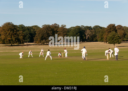 Holkham Cricket Club spielen auf ihren Boden in den Park von Holkham Hall, North Norfolk. Stockfoto