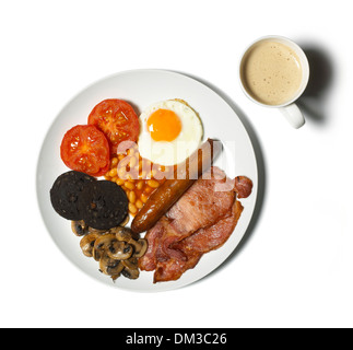 Englisches Frühstück, auf einem weißen Hintergrund ausschneiden Stockfoto