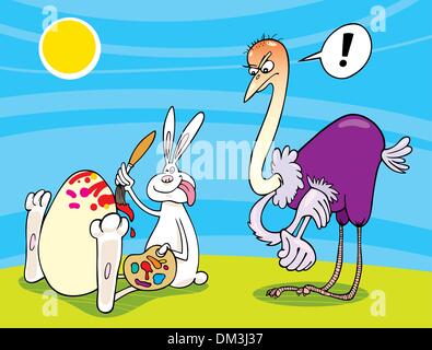 Osterhasen malen Ei und wütend Strauß Stock Vektor
