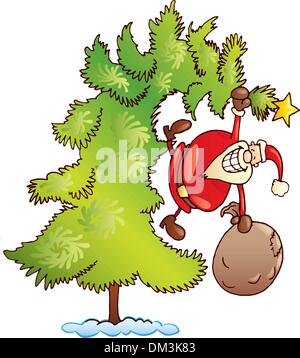 Santa Claus am Weihnachtsbaum Stock Vektor