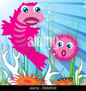 Meeresbewohner mit Meeresboden Stock Vektor