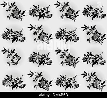Schwarze Blumen auf grau Stock Vektor