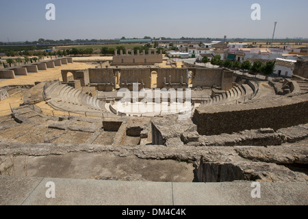 Römische Kunst. Spanien. Italica. Theater. Orchester, Pulpiti und Scaenae Frons Frons. Santiponce. Andalusien. Stockfoto