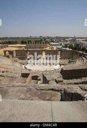 Römische Kunst. Spanien. Italica. Theater. Orchester, Pulpiti und Scaenae Frons Frons. Santiponce. Andalusien. Stockfoto