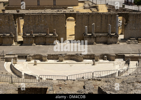 Römische Kunst. Spanien. Italica. Theater. Orchester, Pulpiti und Scaenae Frons Frons. Santiponce. Andalusien. Stockfoto