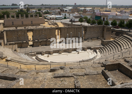 Römische Kunst. Spanien. Italica. Theater. Orchester, Pulpiti und Scaenae Frons Frons. Santiponce. Andalusien. Stockfoto