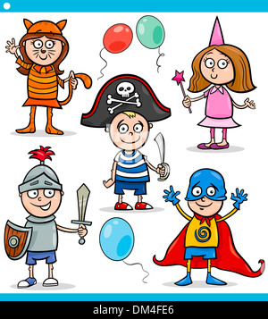 Cartoon-Illustration von niedlichen Kinder in Maskenball Kostüme Figuren Set Stockfoto