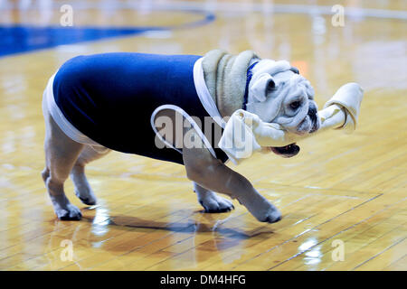 Bulldoggen Gordon Hayward erhält einen Schuss in letzter Sekunde gewinnen über die Musketiere. Butler gewinnt 69-68 über Xavier.Butler Maskottchen (Credit-Bild: © Mike Taylor/Southcreek Global/ZUMApress.com) Stockfoto