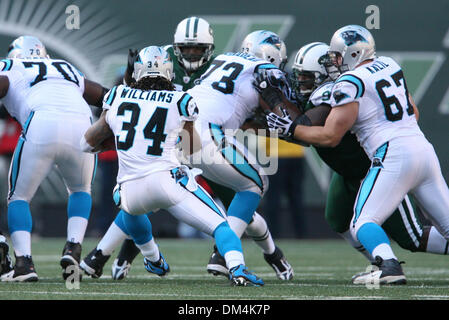 29. November 2009 - East Rutherford, New Jersey, USA - 29. November 2009: Carolina Panthers Runningback DeAngelo Williams #34 läuft der Ball während des Spiels zwischen den Carolina Panthers und der New York Jets im Meadowlands Sports Complex in East Rutherford, New Jersey.  Die Jets führt die Panthers 14-3 bei der Hälfte... Obligatorische Credit - Alan Maglaque / Southcreek Global (Kredit-Bild: © Sout Stockfoto