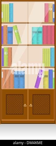 Sammlung von Büchern in einem hölzernen Regal Stock Vektor