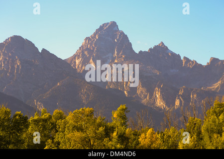 Sonnenuntergang auf der Grand Teton Bergkette, Grand-Teton-Nationalpark, Wyoming Stockfoto