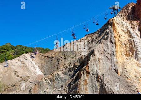 Sessellift zum Strand und den bunten Klippen am Alum Bay an der Süd-West-Spitze von der Isle Of Wight Stockfoto