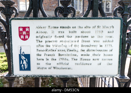 Informationen anmelden Abbey House und Gärten in Winchester, Hampshire, England, UK Stockfoto