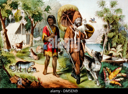 Robinson Crusoe und Freitag seinen Mann Stockfoto