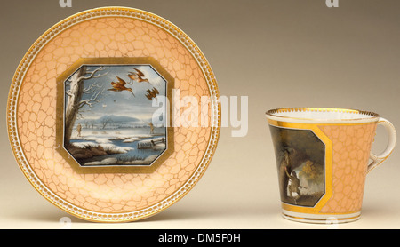 Kabinett Tasse und Untertasse - "Wurm angeln" und "Snipe schießen" 55.100.2a-b Stockfoto