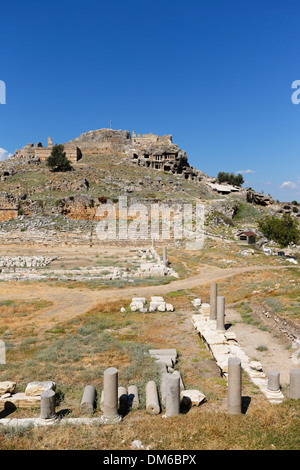 Basilika, Stadion, Akropolis und lykischen Felsengräber, antiken Stadt Tlos in Xanthos Tal, Provinz Muğla, Lykien, Ägäis Stockfoto
