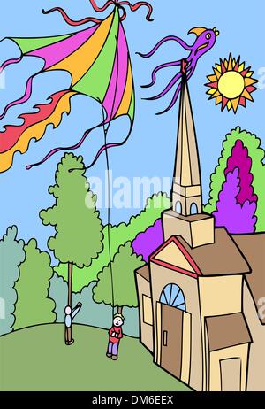 Kinder Abenteuer: Drachenfliegen Stock Vektor