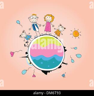 Glückliche Familie auf der Erde Stock Vektor