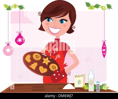 Kochen Mutter vorbereiten Weihnachtsplätzchen in Küche Stock Vektor