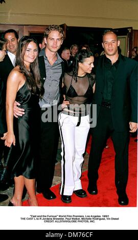 "Fast and the Furious'' Film Weltpremiere, Los Angeles. 18/6/1.The CAST L R Jordana Brewster, Vin Diesel, Paul Walker, Michelle Rodriguez. Stockfoto