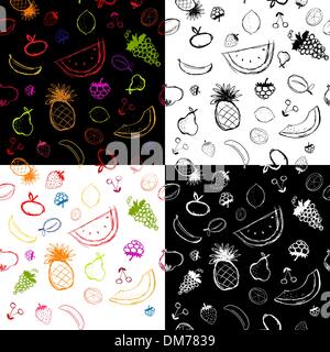 Früchte und Beeren zu skizzieren, nahtlose Hintergrund für Ihr design Stock Vektor