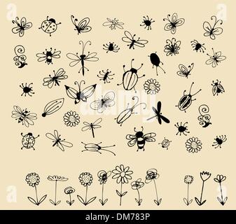 Insekt Skizze Sammlung für Ihr design Stock Vektor