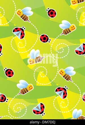 Bienen und Marienkäfer nahtlose Muster Stock Vektor