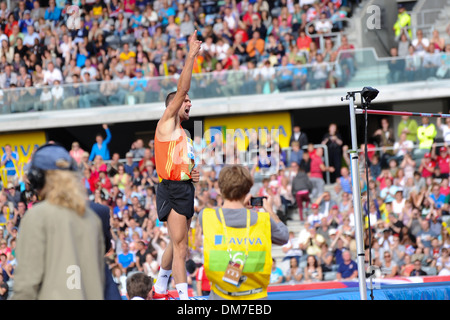 Robbie Grabarz in Aktion gewinnen Herren Hochsprung während Aviva Diamond League Grand Prix im Alexander Stadium. Birmingham Stockfoto